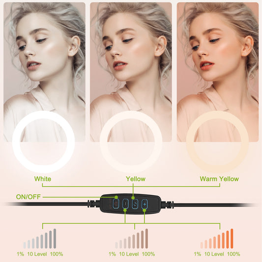 10in LED Selfie Ring Light Dimmable 120 LEDs Makeup Ring Lights With Adjustable Tripod Stand Cell Phone Holder USB Powered For YouTube Video Live Stream Makeup Photography
