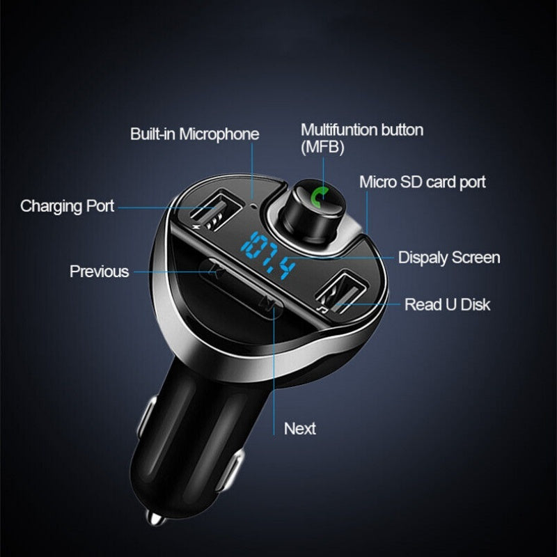 Car Bluetooth T20 Hands-free FM Transmitter MP3 Player Phone Charger