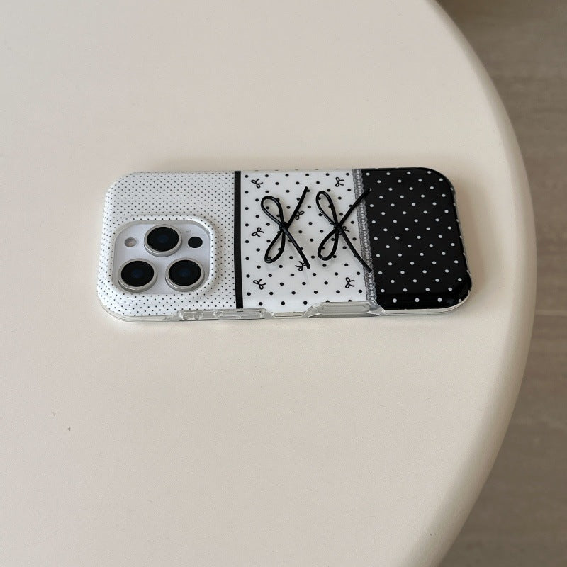 Black And White Polka Dot Stitching Stereo Bow Phone Case